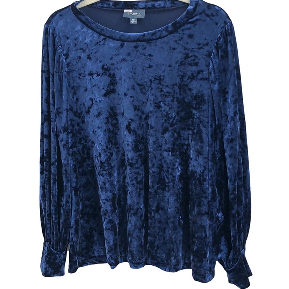 🚨ModCloth NWOT Womens Size 1X Beyond Basic Velvet Long Sleeve Blouse Royal Blue - Picture 7 of 7